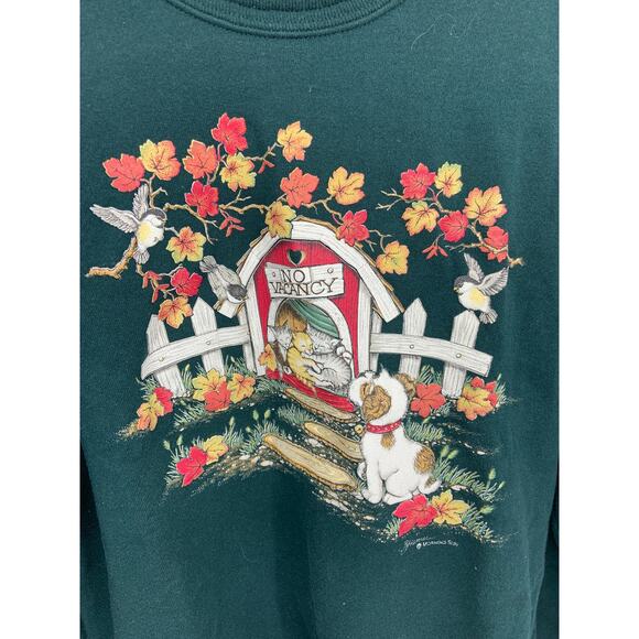 Morning Sun Green Crewneck Sweater No Vacancy Kittens Print Multicolor Size L - Picture 1 of 7